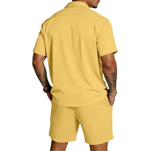 Ensemble homme short confortable contre la chaleur, tenue deux pièces jaune de plage taille M - 2