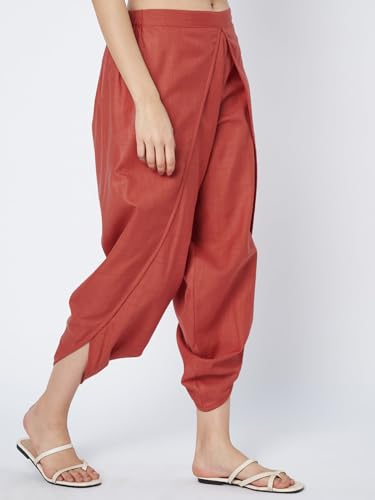 Image of 9rasa Women's Cotton Solid Harem Dhoti Pants for Casual FusionWear Workwear