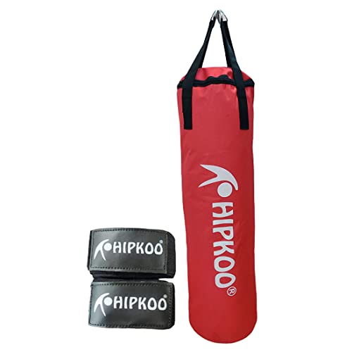 Image of Hipkoo Sports 3 Feet Unfilled Matte Punching Bag with Hand Wrap Combo | 1 Punching Bag & 1 Hand Wrap | for Boxing, MMA, Sparring, Punching Training Kick & Muay Thai (Red)