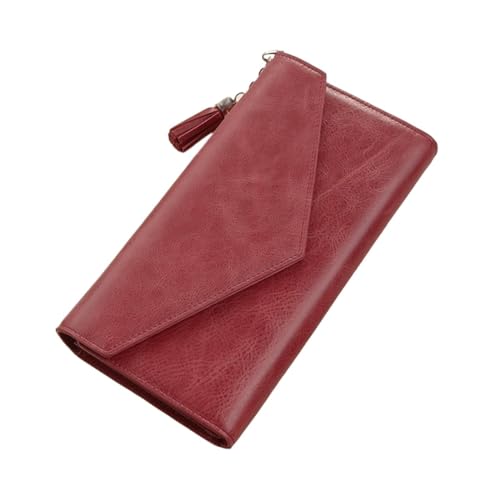 Portafogli da lavoro da donna Portafoglio con blocco pelle Organizzatori di soldi Fermasoldi lunghi Porta carte Portamonete Color: Red