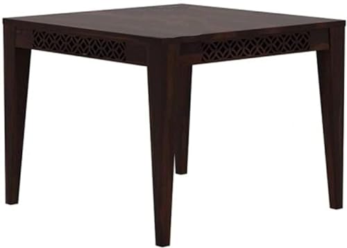 Image of Wooden Dining Table Set 4 Seater | Solid Sheesham Wood Four Seater Dining Table 4 Seater with 4 Cushion Chairs for Living Room | 4 Seater Dining Set for Hotel and Restaurant, Walnut Finish