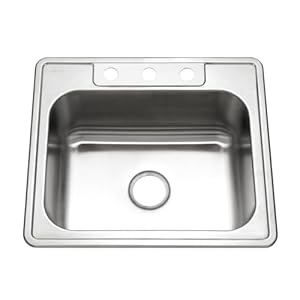 Houzer Stainless Steel 2522 8BS3 1 Glowtone Series Kitchen Sink 25 Topmount Drop In Multipurpose Sink Single Bowl Basin 3 Hole Ideal for Workstation RV Outdoor Kitchen or Bar