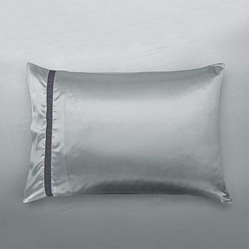 Revenrella 6 Piece Satin Bed Sheet Set Italian Style Bedding Sets Deep Pocket Rich Silk Super Soft Silky Luxury Solid Color Honeymoon Sexy Reversible Stain-Resistant Wrinkle Free (Light Grey, Queen) #TOP1