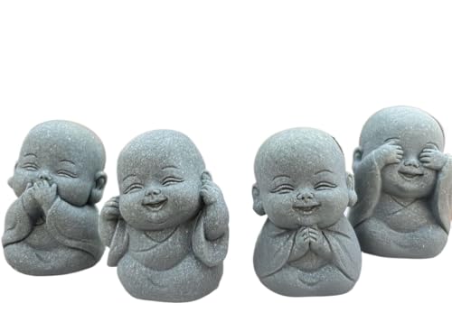 HOHOUNCSY かわいい 癒し お坊さん オブジェ 4点セット 見ざる 言わざる 聞かざる 僧侶 仏像 置物 神仏像 工芸品 手作り ガーデンオーナメント インテリア 縁起物 綺麗雑貨 飾り物 玄関 部屋 ホーム装飾品 結婚祝い 誕生日 ギフト 贈り物