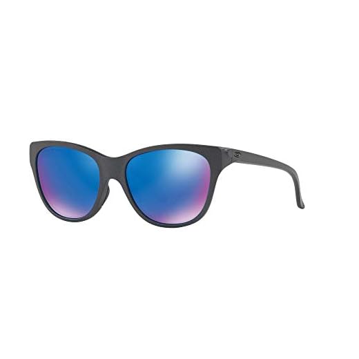 Oakley Women's OO9357 Hold Cateye Sunglasses, Steel/Sapphire Iridium Polarized, 55 mm