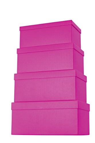 Stewo Geschenkboxen-Set Kartonage, 4-er Satz mit Rillenprägung, pink