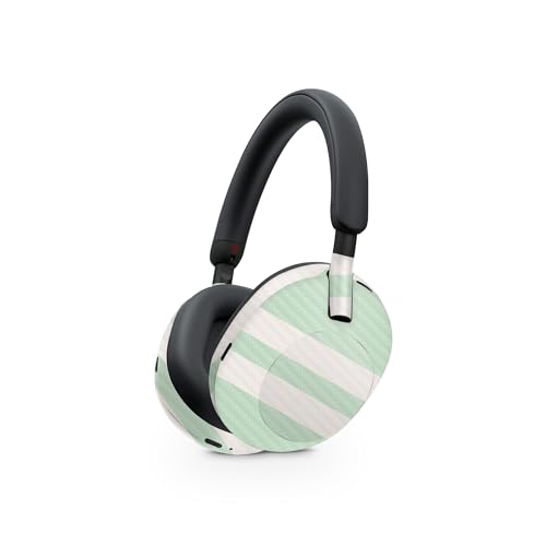 Image of MightySkins Carbon Fiber Skin Compatible with Sony WH-1000XM5 Headphones - Mint Stripes | Protective, Durable Textured Carbon Fiber Finish | Easy to Apply