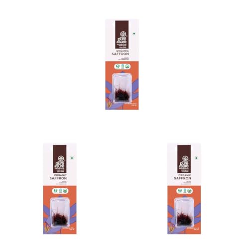 Image of Pure & Sure Organic Kesar (Saffron) 0.5G | Original & Pure Saffron /Kesar /Kumkuma Puvvu | No Additives & Chemical Free | Safe for Women to Consume & Other Uses (Pack of 3)