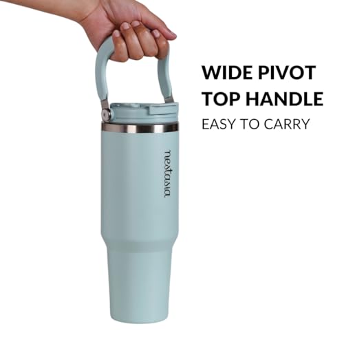 Image of Nestasia PickSip40 Tumbler with Straw & Top Handle 1.2L | Insulated Stainless Steel Sipper Water Bottle for Adults with Dual Flip Opening Sip-Swig Leakproof Lid for Office & Gym (Arctic Blue)