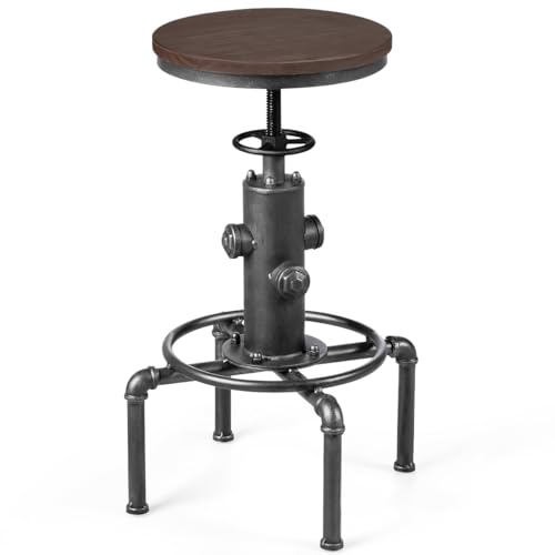 COSTWAY Barhocker höhenverstellbar, 59,5-75 cm, Barstuhl aus Holz und Metall, Tresenhocker mit Fußstütze, Kiefer Platte, Vintage Bistrohocker, Industrie-Hocker Küchenhocker für Restaurants, Cafés