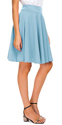 Image of EXCHIC Women's Casual Stretchy Flared Mini Skater Skirt Basic A-Line Pleated Midi Skirt