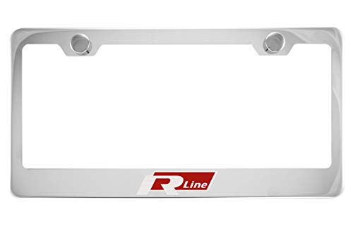 Fit Volkswagen R Line Chrome License Plate Frame with Cap (Stainless Steel)