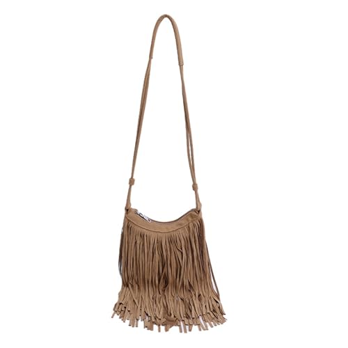 Sac Bandoulière Bohème à Franges en Cuir PU Kaki Ajustable pour Femmes