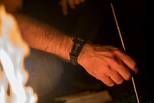 WIKA Survival Armband, Paracord, Feuerstein, Schaber, Signalpfeife, größenverstellbar (Schwarz)