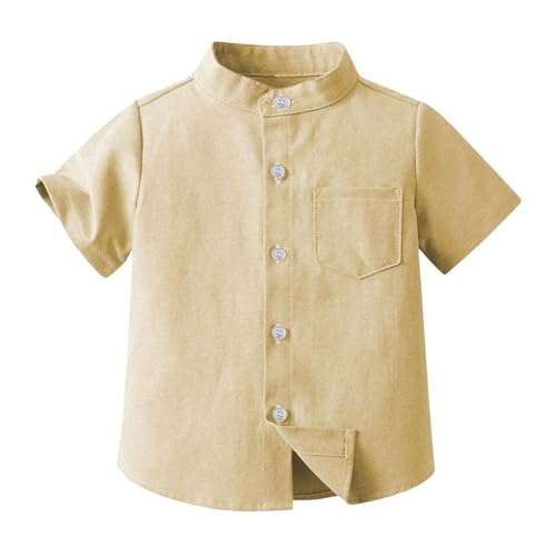 Toddler Boys Button Down Henley Shirts Short Sleeve Casual Dress Shirt Summer Cotton Linen T Shirts Top with One