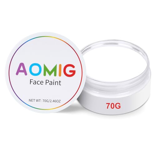 Aomig Trucco Body Paint Bianco per Viso, 70g Pittura Viso Trucco Bianco per Zombie, Joker, Vampiro, Scheletro, Costume Cosplay, Truccabimbi Anallergici Atossici Colori Halloween