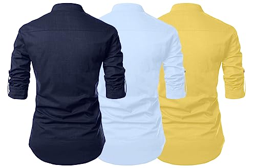 Image of FINIVO FASHION Combo of Men's Cotton Blend Solid Regular Fit Full Sleeve Straight Short Kurta Shirt, Casual and Formal Wear
