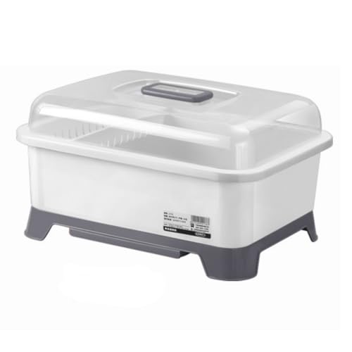 食器ドレンラック 食器ドレンバスケット防塵 防汚 取り外し可能 食器収納ボックス プレート 蓋付き キッチンラック 水切りラック タテ置き 大容量 プラスチック製 食器を置く 食器棚 (S,グレー)