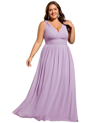 Image of Ever-Pretty V Neck Sleeveless Pleated Chiffon Maxi Plus Size Formal Dress for Women Bridesmaid Dresses 09016-DA