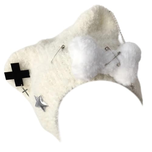 Bear Ear Knitted Hat Punk Knitted Hat for Girl Snow Skiing Cycling Winter Crochet Snow for Women Outdoor Activity Stylish