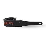 2.5"-wide Leather Strap with Logo - Black Leather Guitar Strap with Leather Ends 2.5 Inches Wide