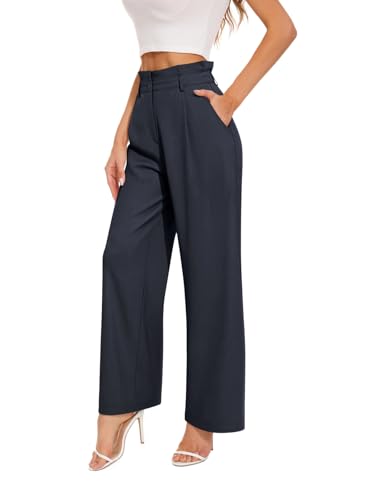 NIMIN Wide Leg Dress Pants Women Business Casual Trousers High Waisted Work Pants 2025 Fall Outfits Fashion Palazzo Slacks with Pockets, Navy Blue Medium