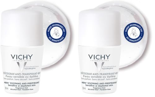 Vichy Dermo-Tolerance Deodorante Roll-On Antitraspirante, Per Pelle Sensibile o Depilata, Pelle Fresca e Lenita per 24H, Con Acqua Termale di Vichy, Prolina Cutei e Estratto di Ninfea, 50 ml