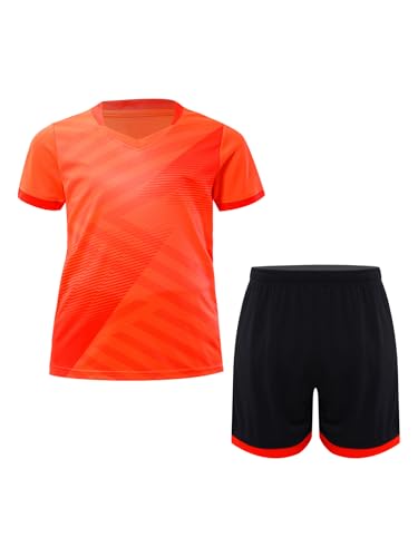 Kids Sport Shorts Sets Boys Soccer Jersey T-shirt With Shorts Set Football Sports Uniform Jersey Training Suits Orange 9-10 Years2