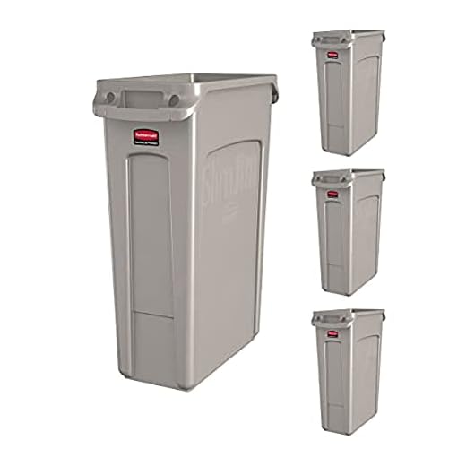 Rubbermaid Commercial Products Slim Jim Plastic Rectangular Trash/Garbage Can/Bin with Venting Channels, 23 GAL, Beige, for Kitchens/Classrooms/Offices/Back of House, Pack of 4