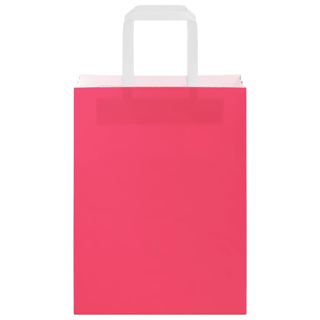 Torby papierowe kraft 250 szt. z różowymi uchwytami 21 x 11 x 28 cm, trwałe i nadające się do recyklingu torby na prezenty i zakupy, na imprezy, zakupy i odpady