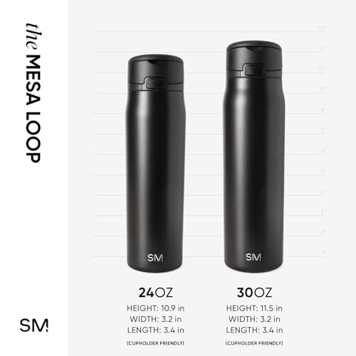 Simple Modern Mesa Loop Water Bottle with Straw | 30oz Cup Holder Friendly Insulated Stainless Steel Bottles for Travel, Sports and School | Midnight Black