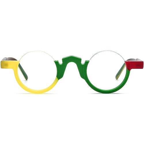 Image of HEPIDEM Matte Multicolor Acetate Glasses Frame Women,Semi Rimless Round Optical Eyeglasses