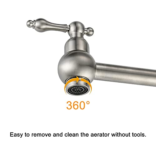 Wowow Pot Filler Faucet Wall Mount Brass Faucets Kitchen Commercial Faucet Folding Kitchen Faucet Lead-Free Restaurant Faucets Copper 2 Handles Brushed Nickel Double Joint Swing Arm Faucet #TOP6