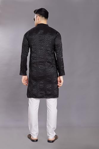 Image of DIVISIVE Men's Jequard Embroidered Art Silk Slim Fit Only Kurta