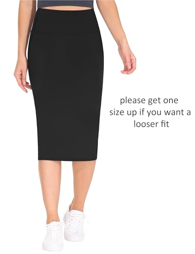 THE GYM PEOPLE Women's High Waist Tummy Control Pencil Skirts Stretchy Bodycon Midi Skirt Below Knee with Back Slit2