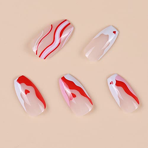 3 Pack Valentine's Day Press On False Nails E&A Short Love Heart Ballerina Fake Tips For Girls Full Cover Manicure Set (Art9) #TOP5