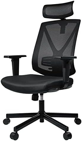 BASETBL Ergonomic Office Chair for Home, Reclining High-Back Mesh Executive Desk Chair, Adjustable Headrest Arms and Lumbar Support, Swivel Computer Chair with Silent Wheels (Black)