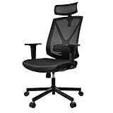 BASETBL Bürostuhl Ergonomisch, Schreibtischstuhl aus Mesh mit Hoher Rückenlehne, Verstellbare Kopfstützenarme und Lendenwirbelstütze, Computer Drehstuhl mit Leisen Rollen, 150 kg/330LB Belastbar