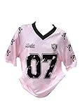 RoseSeek Girl's Jersey Y2K Oversized Graphic Number Print Tops V Neck Short Sleeve T Shirt Hip Pop Tee Streetwear Pink 9 Years