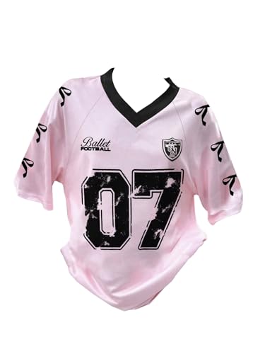 RoseSeek Girl's Jersey Y2K Oversized Graphic Number Print Tops V Neck Short Sleeve T Shirt Hip Pop Tee Streetwear Pink 8 Years