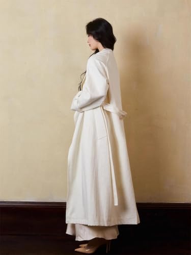 Women's Solid Color Tie-Down Loose Korean-Style Spring Plus-Size Long Linen Trench Coat 7