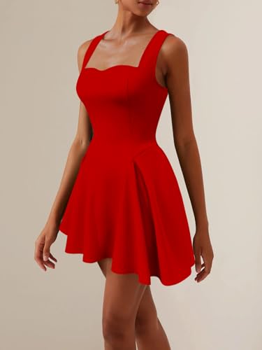 Women's Fit and Flare Mini Dress - Tank Sleeveless Square Neck Sexy Ruffle A Line Club Party Going Out Dresses3