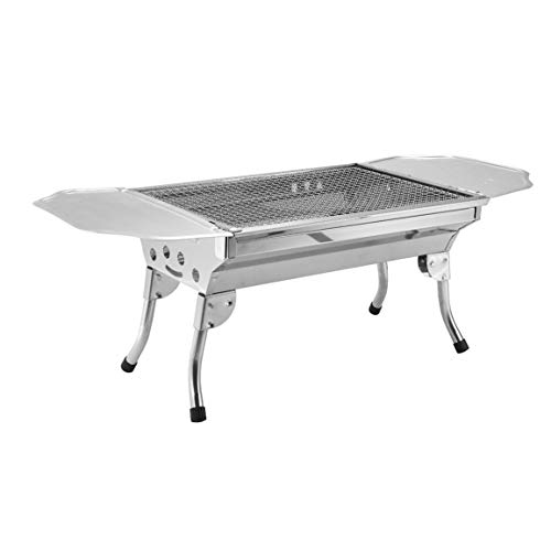 HL12. Verdickter Edelstahlgrill-Grill-tragbarer Holzkohle-Grill (Color : Silver, Size : 19inch)