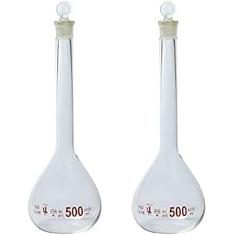 500ml Volumetric Flask, 3.3 Boro Glass, Class A, Ground Stopper, Karter Scientific (Pack of 2)