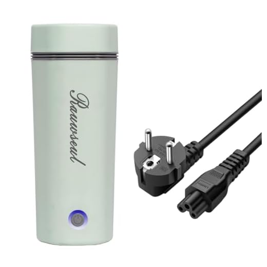 Rauwseul Reise-Elektrisch-Wasserkocher, 450 ml tragbarer Mini-Heizbecher, 3 in 1 Mini-Thermoskanne 304 Edelstahl-Liner, 220V 300W Schnellkoch-Teekanne-, Automatische Abschaltung, Hellgrün