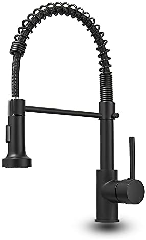 Black Kitchen Faucets, HVNVN Kitchen Faucets with Pull Down Sprayer Solid Brass Matte Black Industrial Single Handle 1 Or 3 Hole Faucet for Farmhouse Camper Laundry Utility Bar Sinks