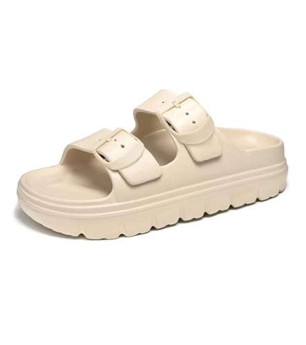 Image of Haifago Womens Platform Sandals with Arch Support, Summer Beach Slides with Adjustable Buckle, Comfort Lightweight Chunky Cushion Slip on Sandal