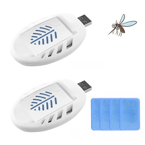 2 pezzi USB repellente per zanzare, spina in interni, repellente per insetti portatile, USB con 120 compresse repellenti, repellente per insetti per viaggi, repellente elettrico per zanzare per
