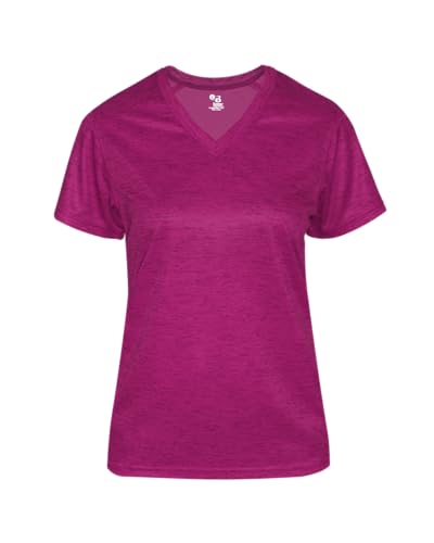 Badger Sports Ladies' V-Neck Tee Hot Pink Tonal Blend med