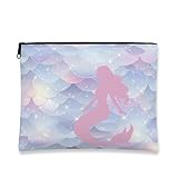 Bolsa de Maquillaje de Sirena, Bolsa de cosméticos con Escamas oceánicas para Mujer, Organizador portátil de Lona con Cremallera, Neceser de Viaje para Playa de Verano de 18 x 23 cm